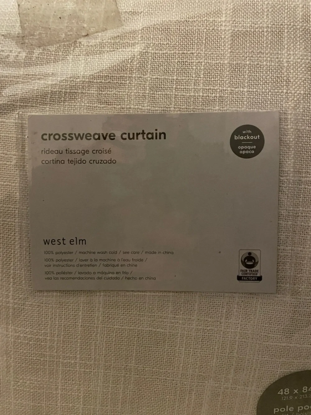 West Elm Crossweave Blackout Curtain Natural Canvas 48x84